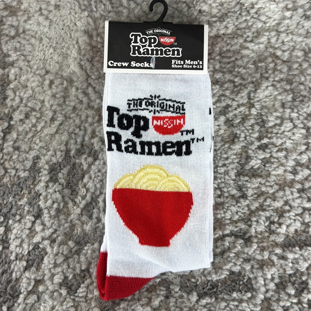 New Top Ramen Size 6-12 Nissin Food Noodle Graphic Crew Socks White Mens